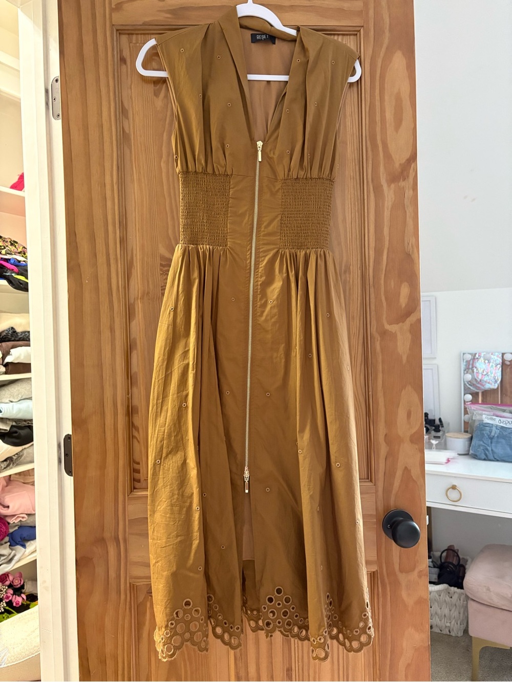 Unbranded Mustard Eyelet Midi Dress with Zip Front